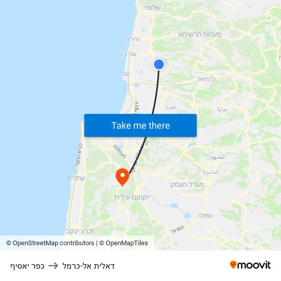 כפר יאסיף to דאלית אל-כרמל map