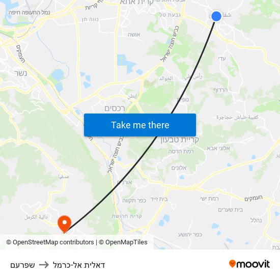 שפרעם to דאלית אל-כרמל map