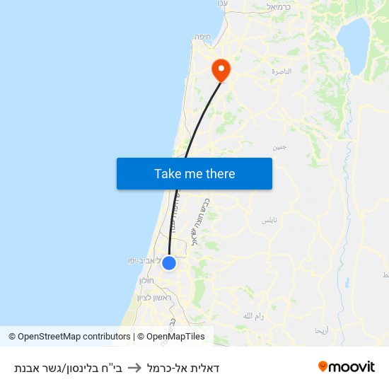 בי''ח בלינסון/גשר מבצע ארנון to דאלית אל-כרמל map