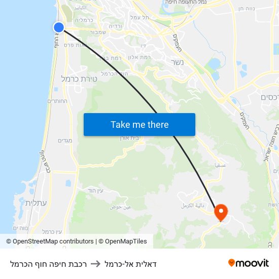 רכבת חיפה חוף הכרמל to דאלית אל-כרמל map