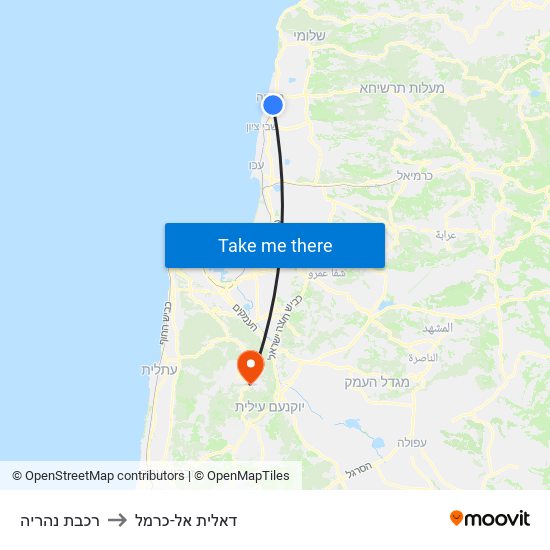 רכבת נהריה to דאלית אל-כרמל map