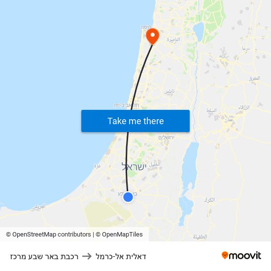 רכבת באר שבע מרכז to דאלית אל-כרמל map