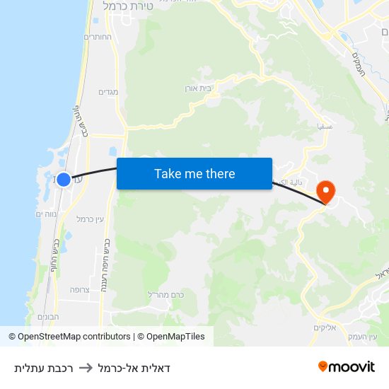 רכבת עתלית to דאלית אל-כרמל map