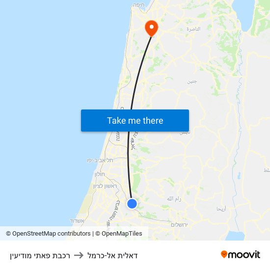 רכבת פאתי מודיעין to דאלית אל-כרמל map