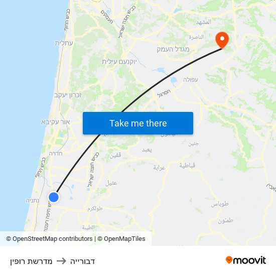 מדרשת רופין to דבורייה map