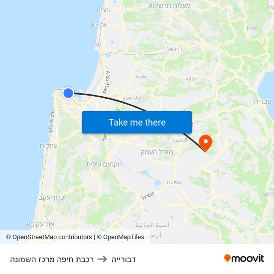 רכבת חיפה מרכז השמונה to דבורייה map