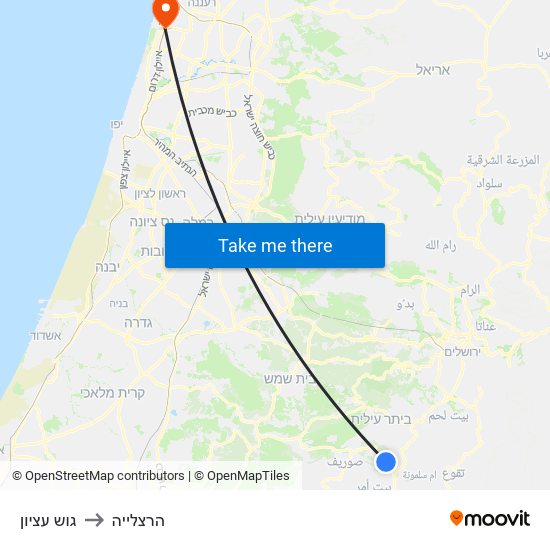 גוש עציון to הרצלייה map