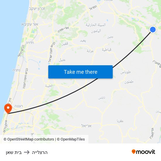 בית שאן to הרצלייה map