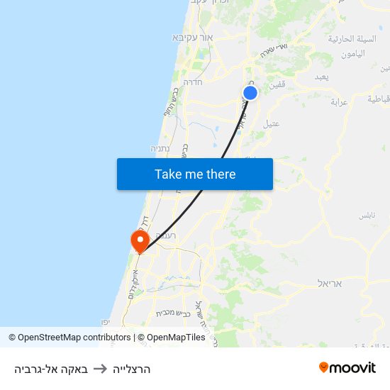 באקה אל-גרביה to הרצלייה map