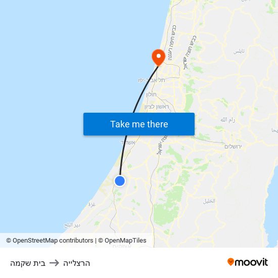 בית שקמה to הרצלייה map