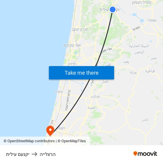 יקנעם עילית to הרצלייה map