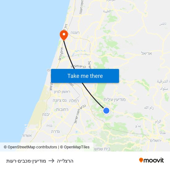 מודיעין-מכבים-רעות to הרצלייה map