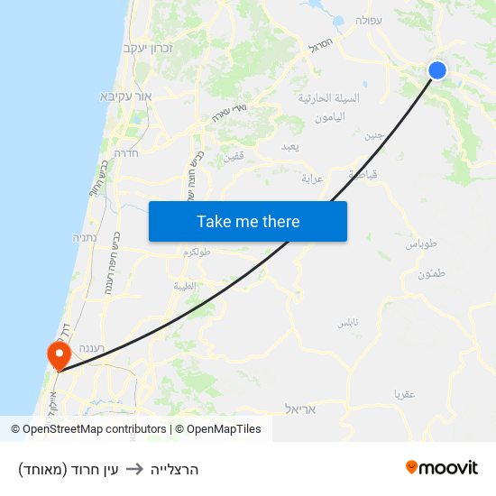 עין חרוד (מאוחד) to הרצלייה map