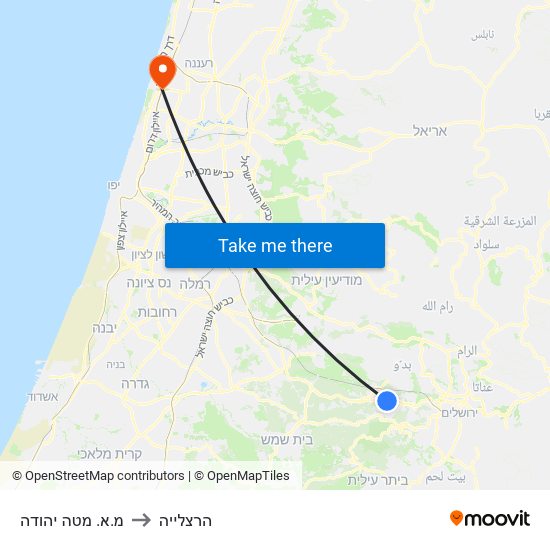 מ.א. מטה יהודה to הרצלייה map