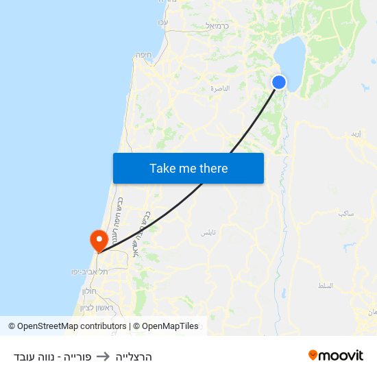 פורייה - נווה עובד to הרצלייה map