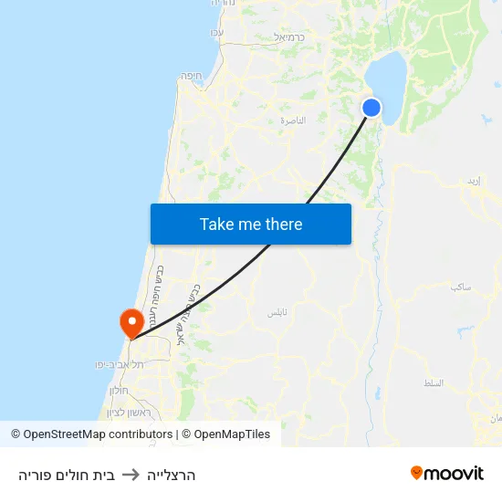 בית חולים פוריה to הרצלייה map