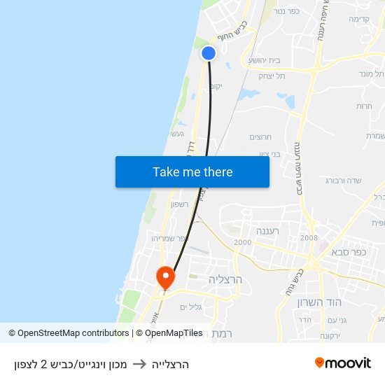 מכון וינגייט/כביש 2 לצפון to הרצלייה map