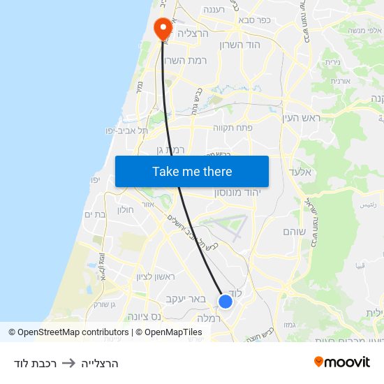 רכבת לוד to הרצלייה map