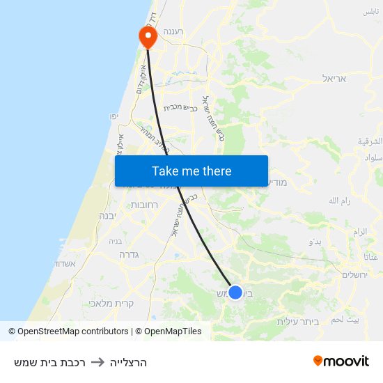 רכבת בית שמש to הרצלייה map