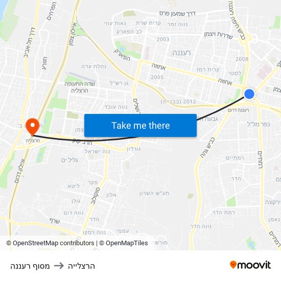 מסוף רעננה to הרצלייה map