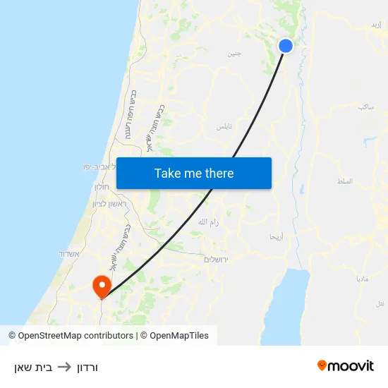 בית שאן to ורדון map