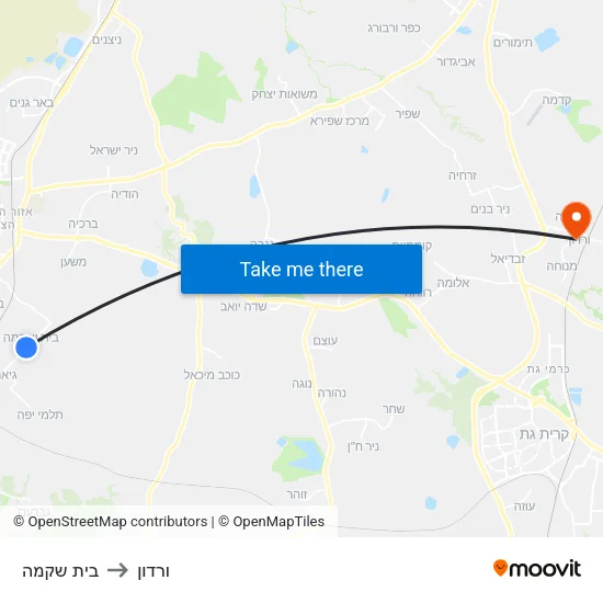 בית שקמה to ורדון map
