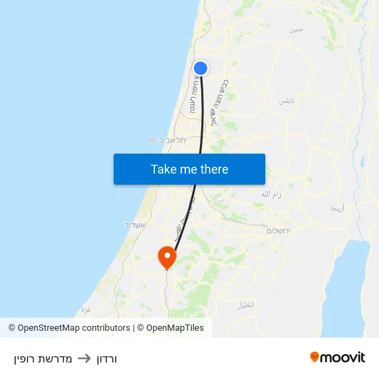 מדרשת רופין to ורדון map