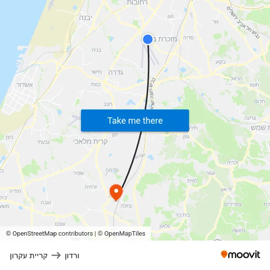 קריית עקרון to ורדון map