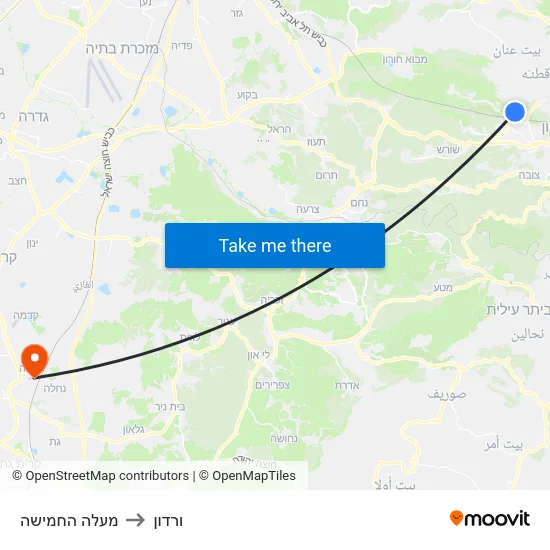 מעלה החמישה to ורדון map