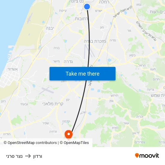נצר סרני to ורדון map