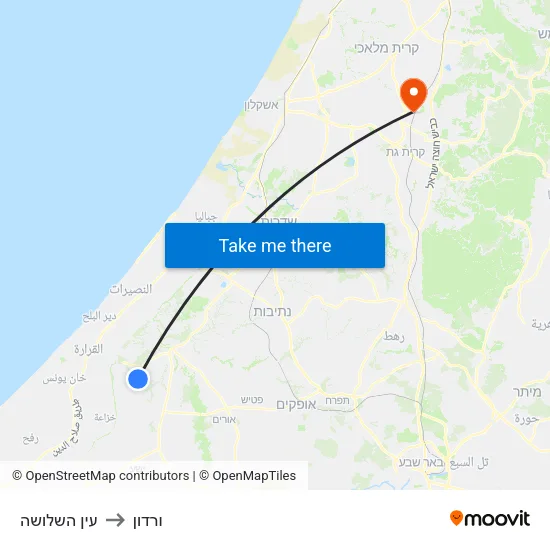 עין השלושה to ורדון map