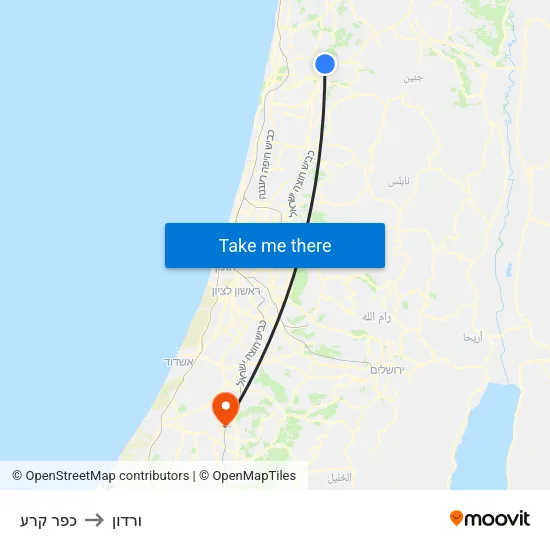 כפר קרע to ורדון map