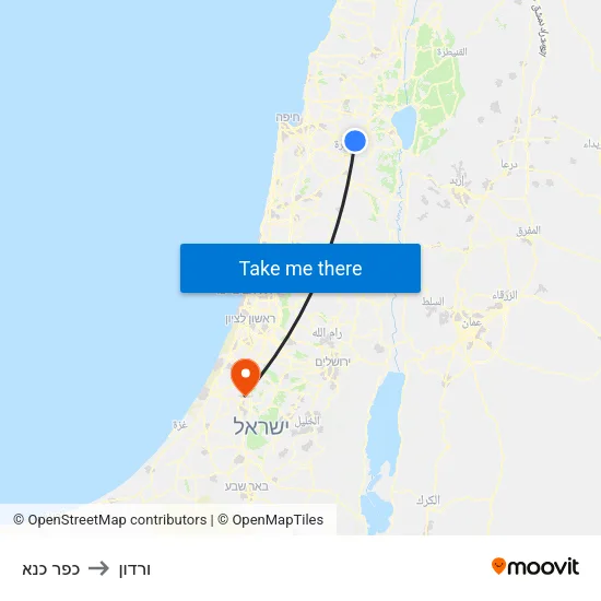 כפר כנא to ורדון map