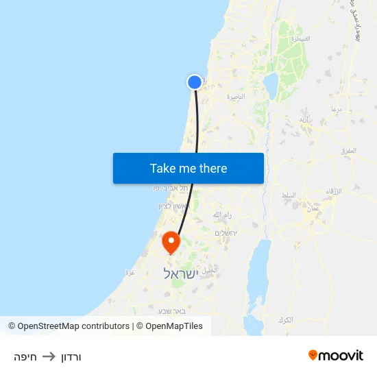 חיפה to ורדון map