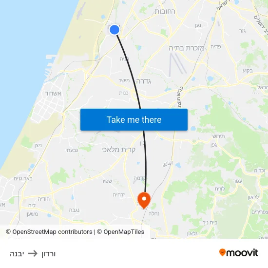 יבנה to ורדון map