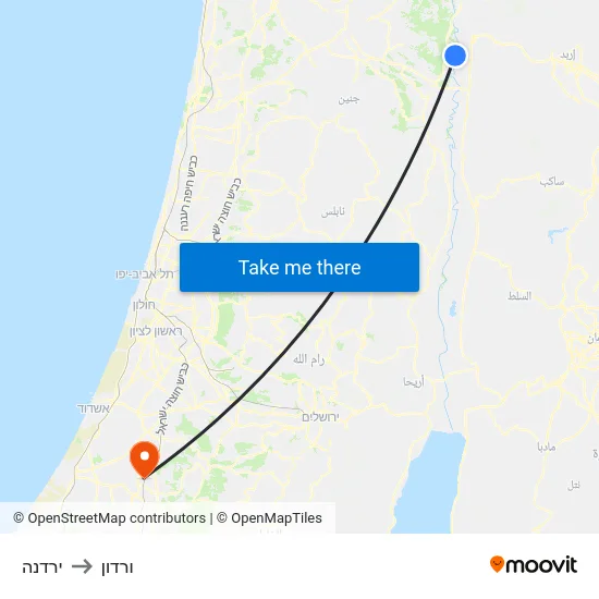 ירדנה to ורדון map