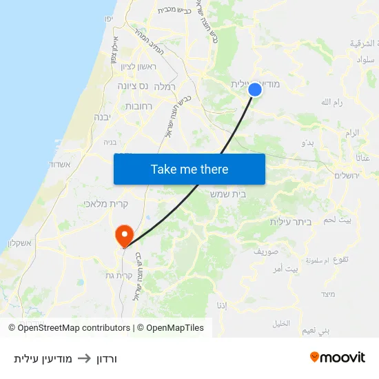 מודיעין עילית to ורדון map