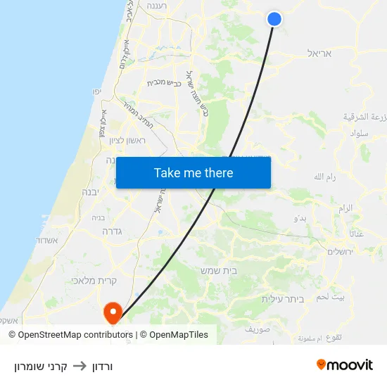 קרני שומרון to ורדון map