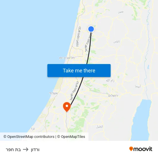 בת חפר to ורדון map
