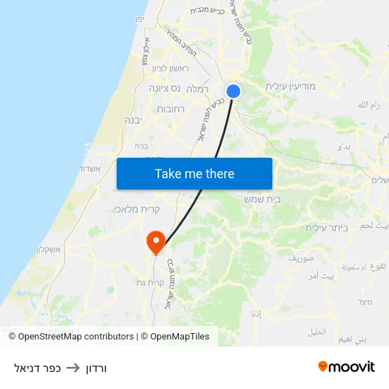 כפר דניאל to ורדון map