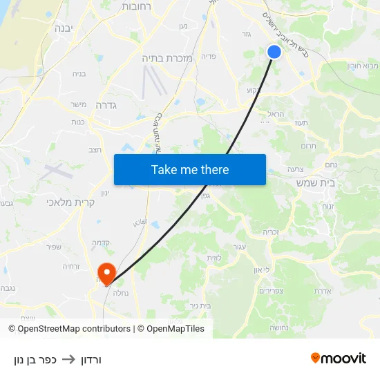 כפר בן נון to ורדון map
