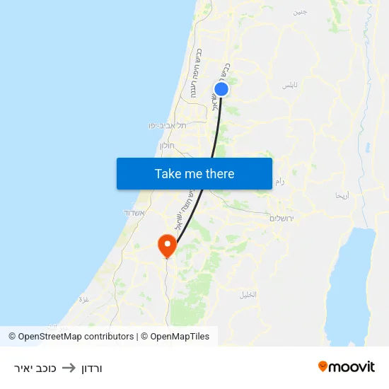 כוכב יאיר to ורדון map