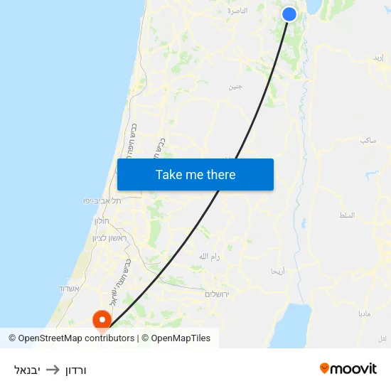 יבנאל to ורדון map