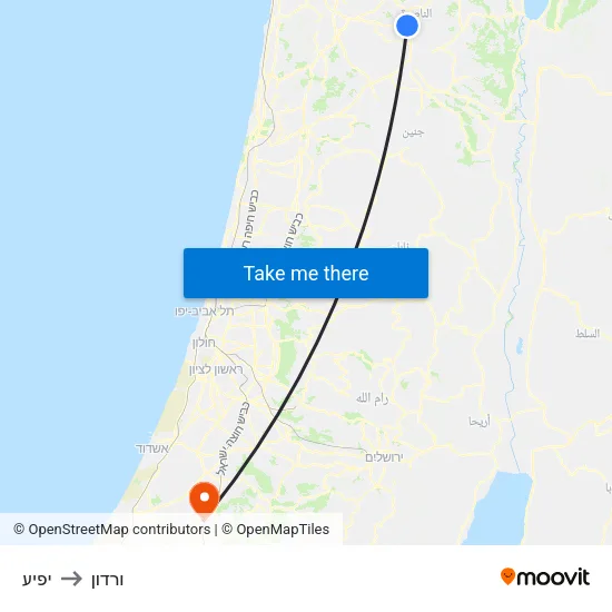יפיע to ורדון map
