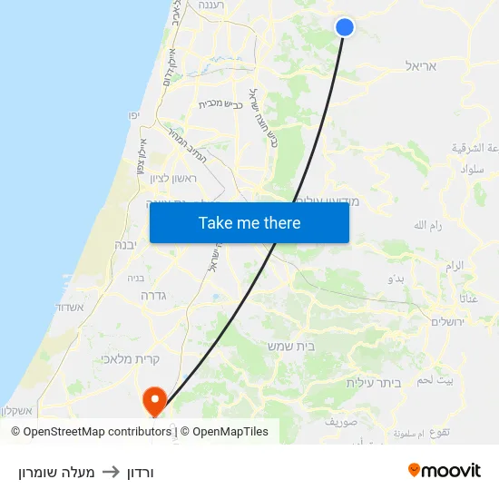 מעלה שומרון to ורדון map