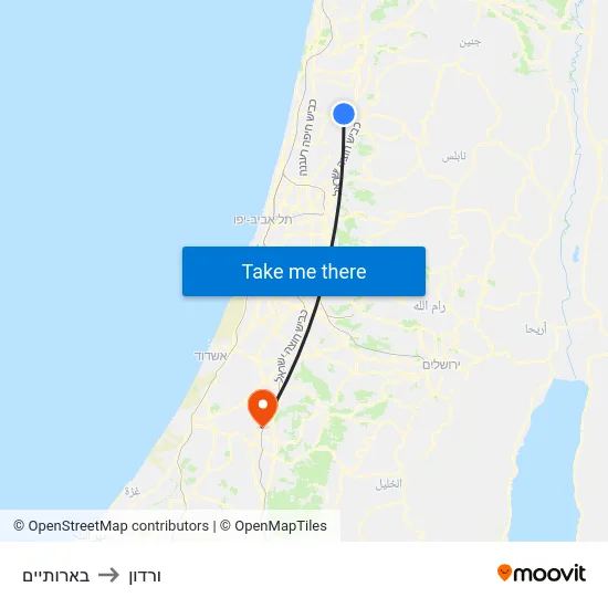 בארותיים to ורדון map