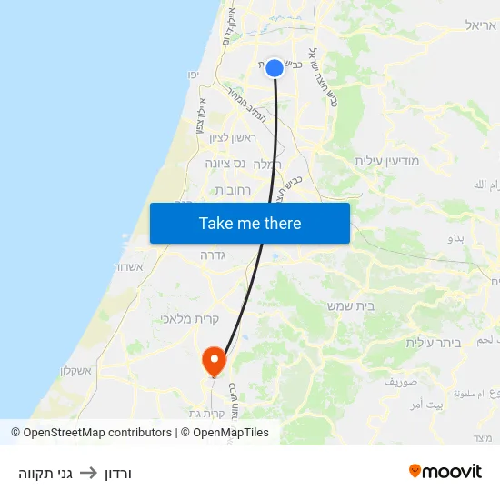 גני תקווה to ורדון map