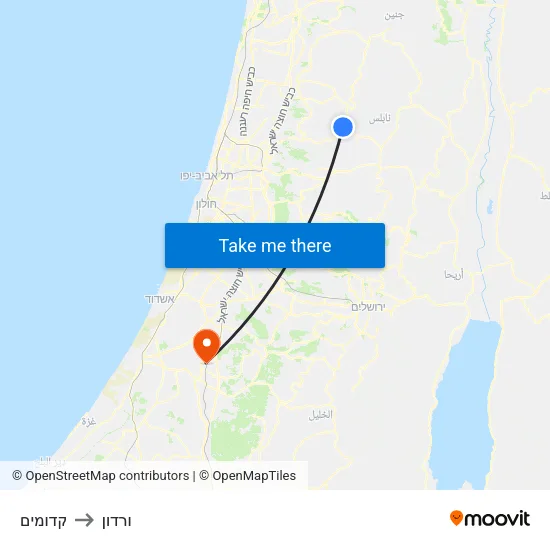 קדומים to ורדון map