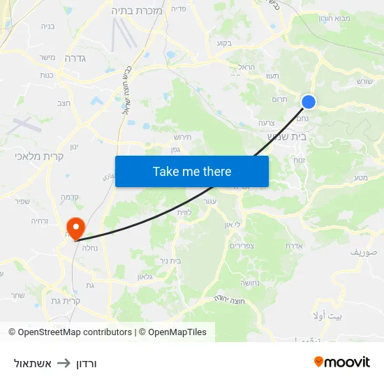 אשתאול to ורדון map