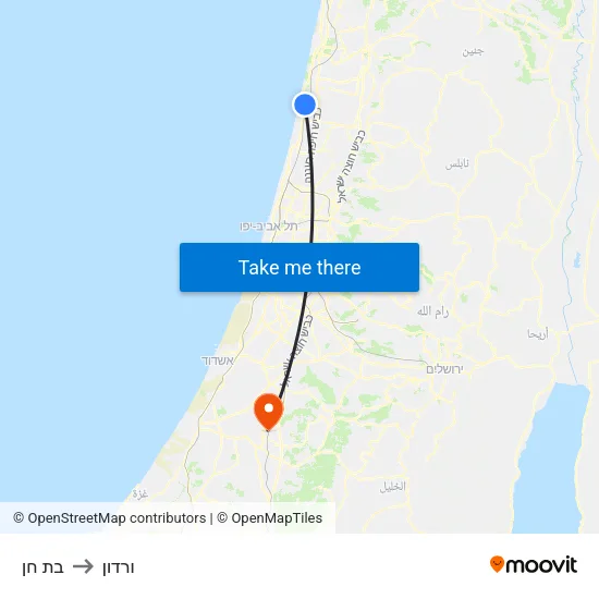 בת חן to ורדון map